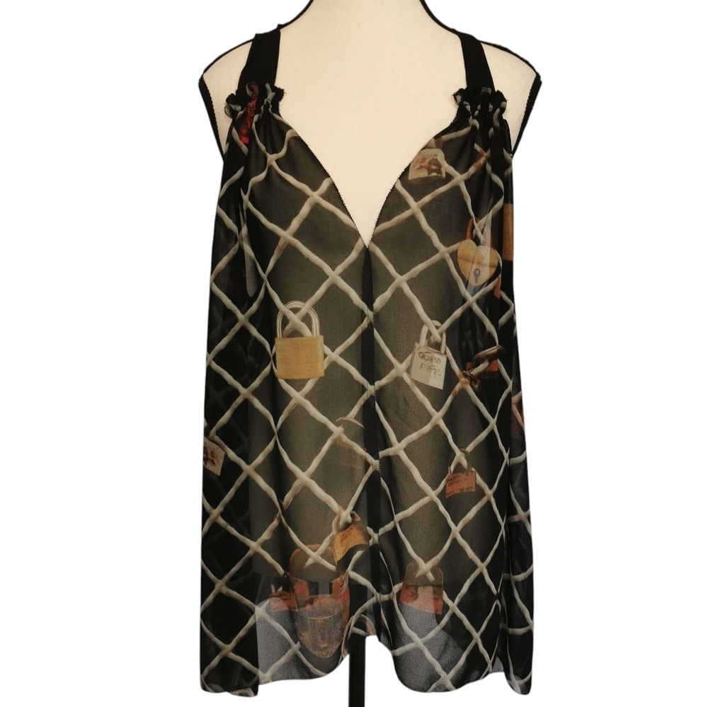 Rachel Roy Sheer Oversized Semi Sheer Deep V-Neck Tank Blouse/Cover Up - Sz L